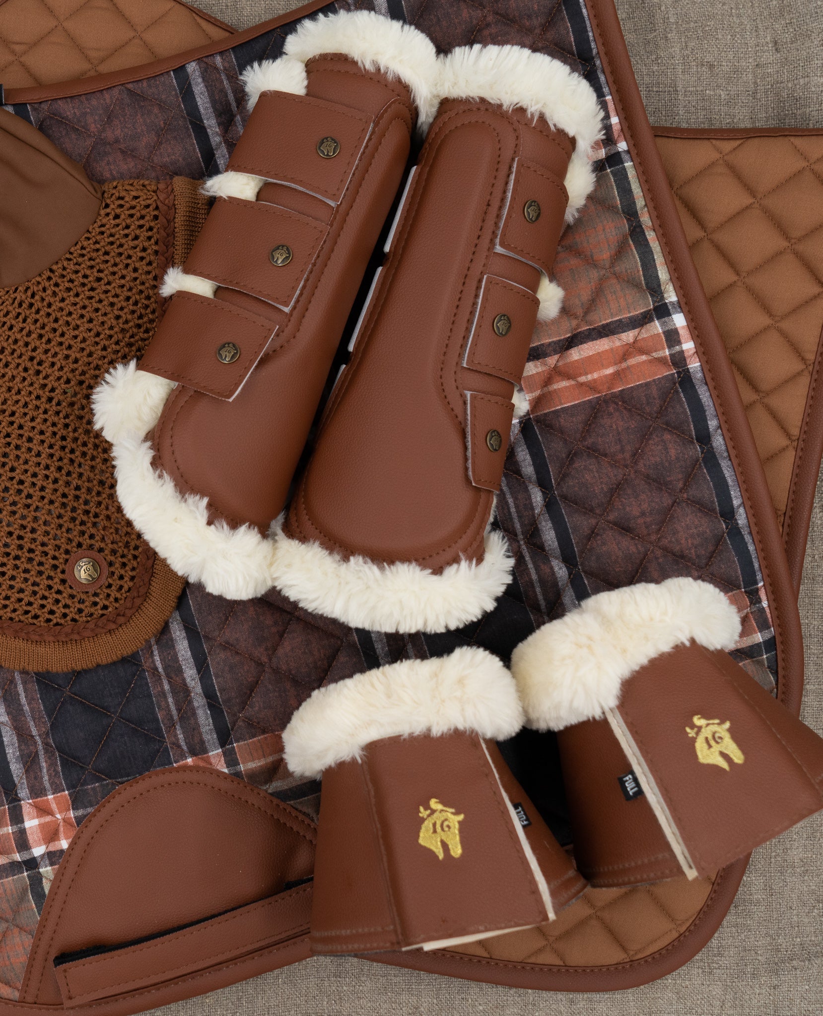 Sixteen Cypress Leatherette Brushing Boots, Cognac - Sixteen Cypress - Equiluxe Tack