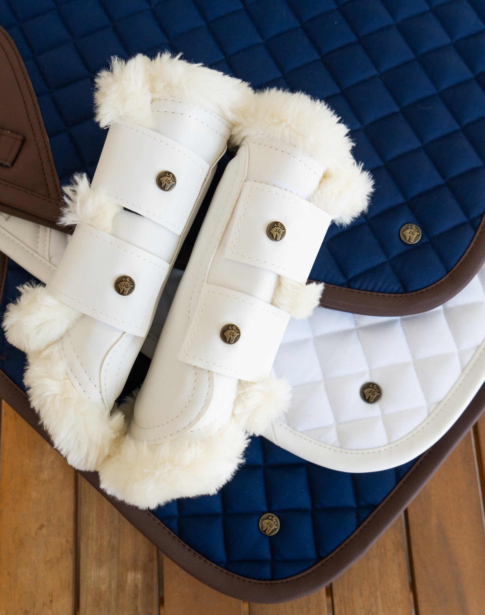 Sixteen Cypress Leatherette Brushing Boots, White - Sixteen Cypress - Equiluxe Tack