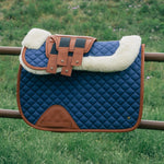 Sixteen Cypress Merino Wool Fleece Half Pad, Navy & Cognac - Sixteen Cypress - Equiluxe Tack
