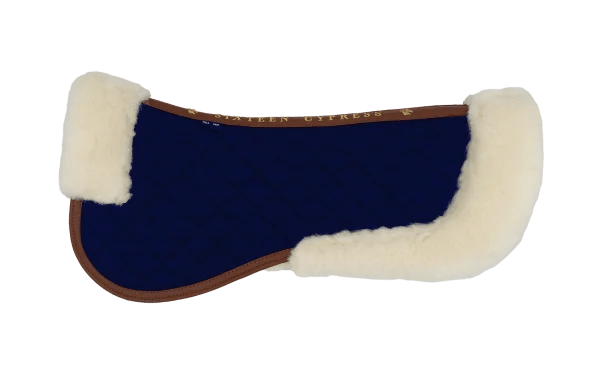 Sixteen Cypress Navy & Cognac Merino Wool Fleece Half Pad - Sixteen Cypress - Equiluxe Tack