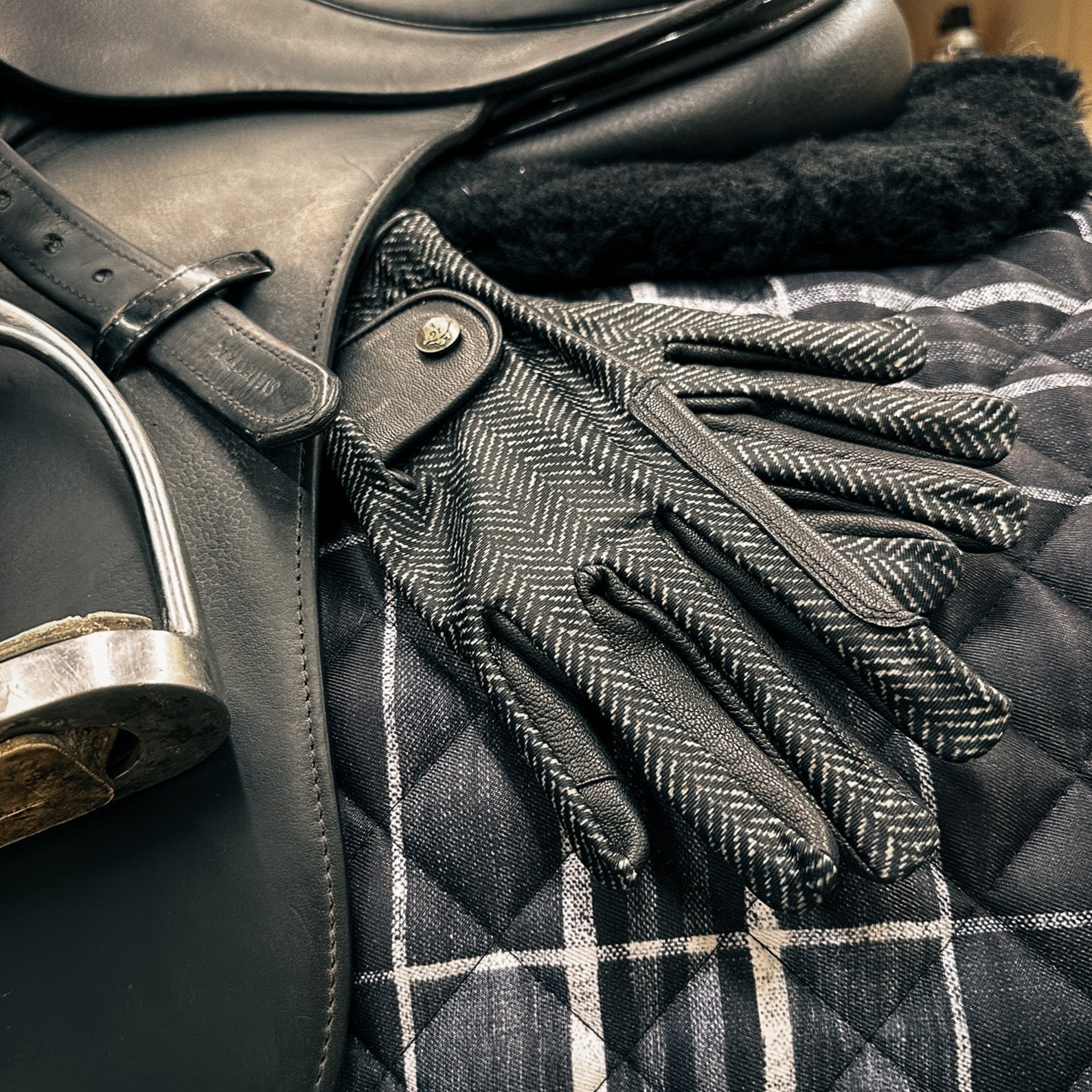 Sixteen Cypress Riding Gloves, Black Herringbone - Sixteen Cypress - Equiluxe Tack