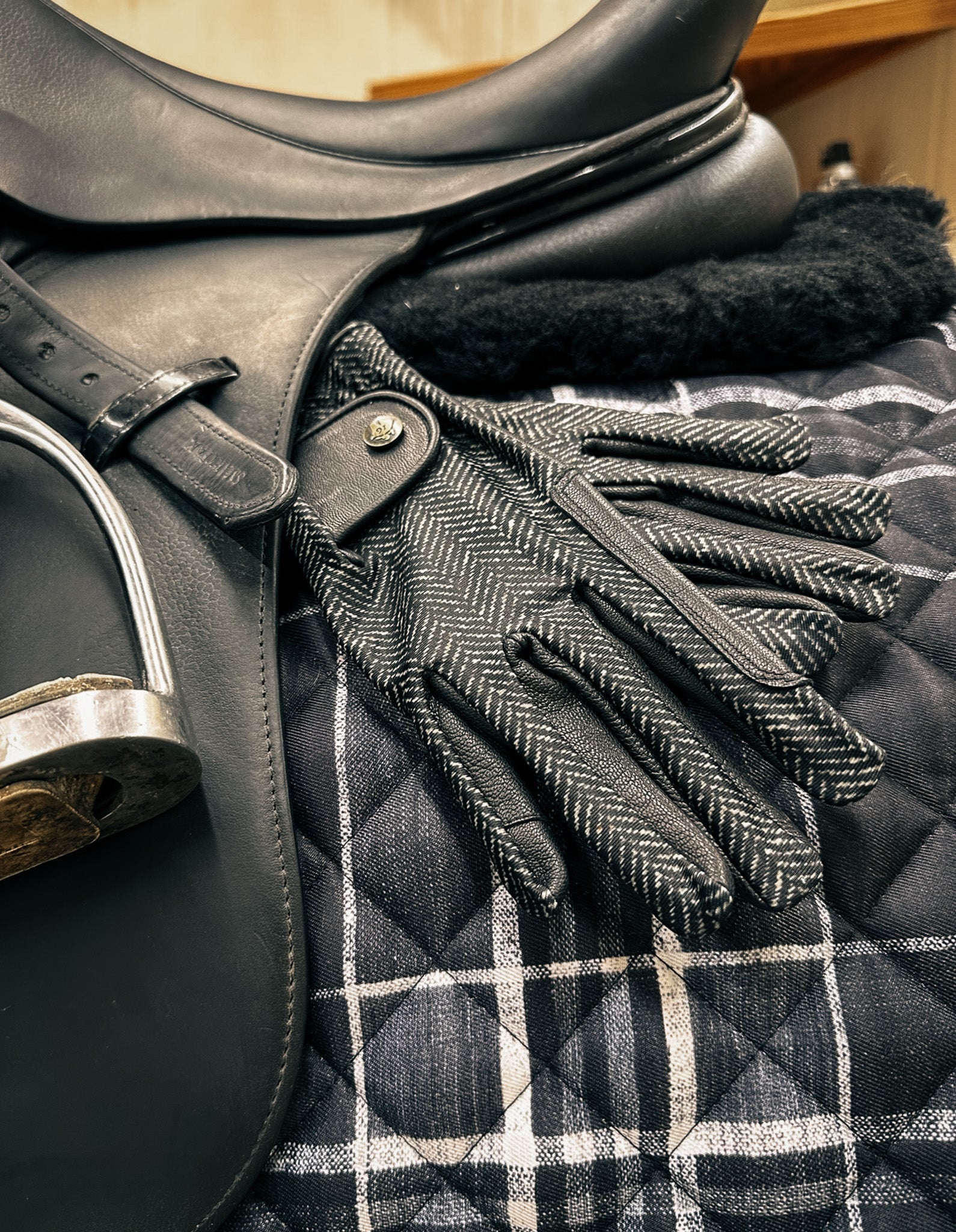 Sixteen Cypress Riding Gloves, Black Herringbone - Sixteen Cypress - Equiluxe Tack