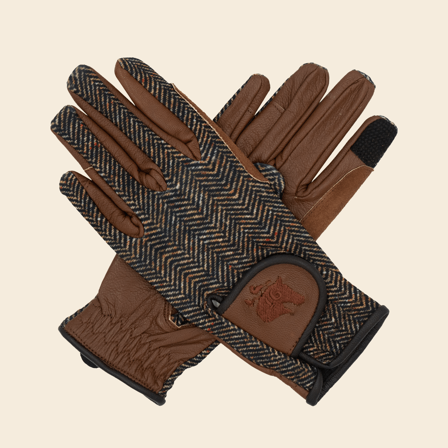 Sixteen Cypress Riding Gloves, Herringbone & Cognac - Sixteen Cypress - Equiluxe Tack
