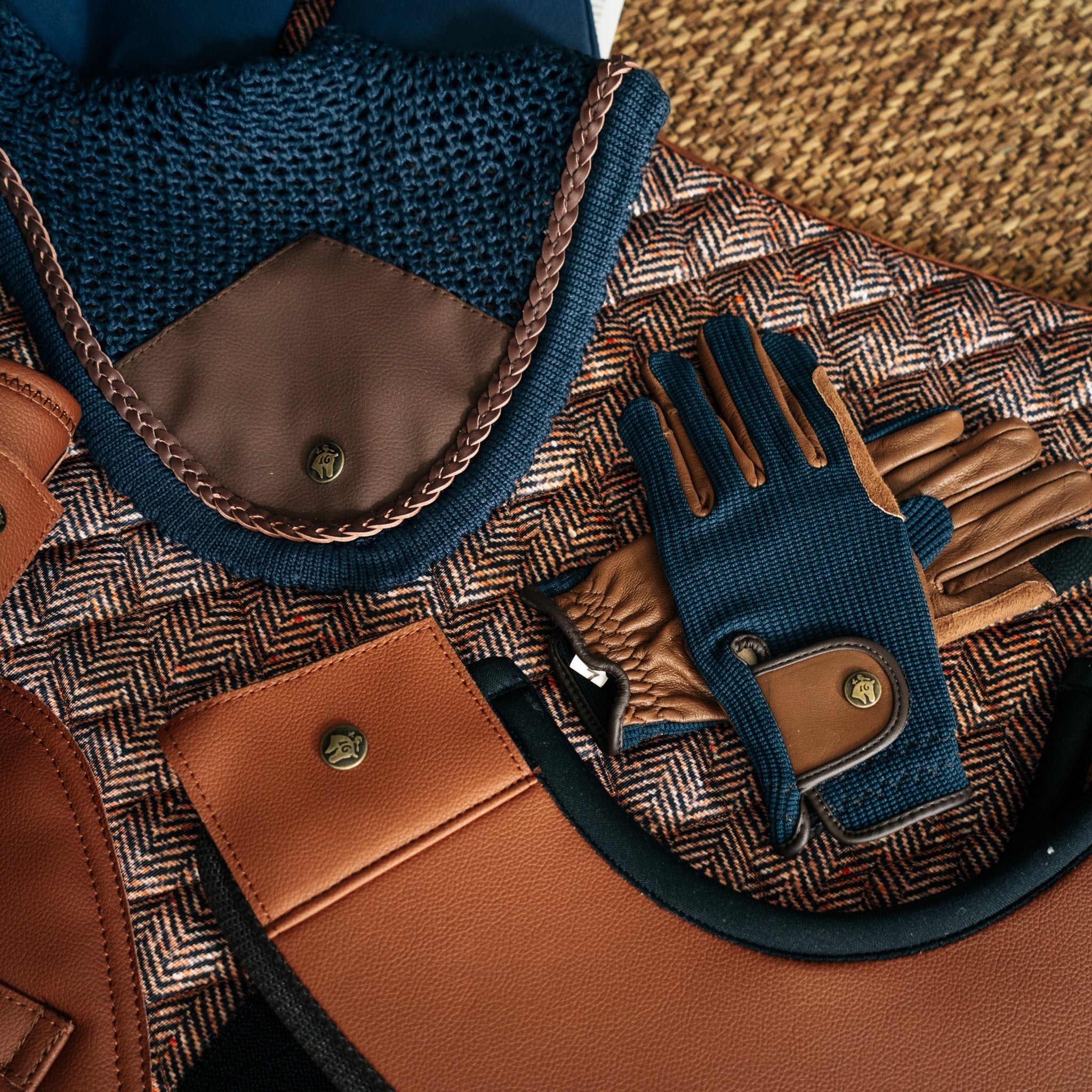 Sixteen Cypress Riding Gloves, Navy & Cognac - Sixteen Cypress - Equiluxe Tack