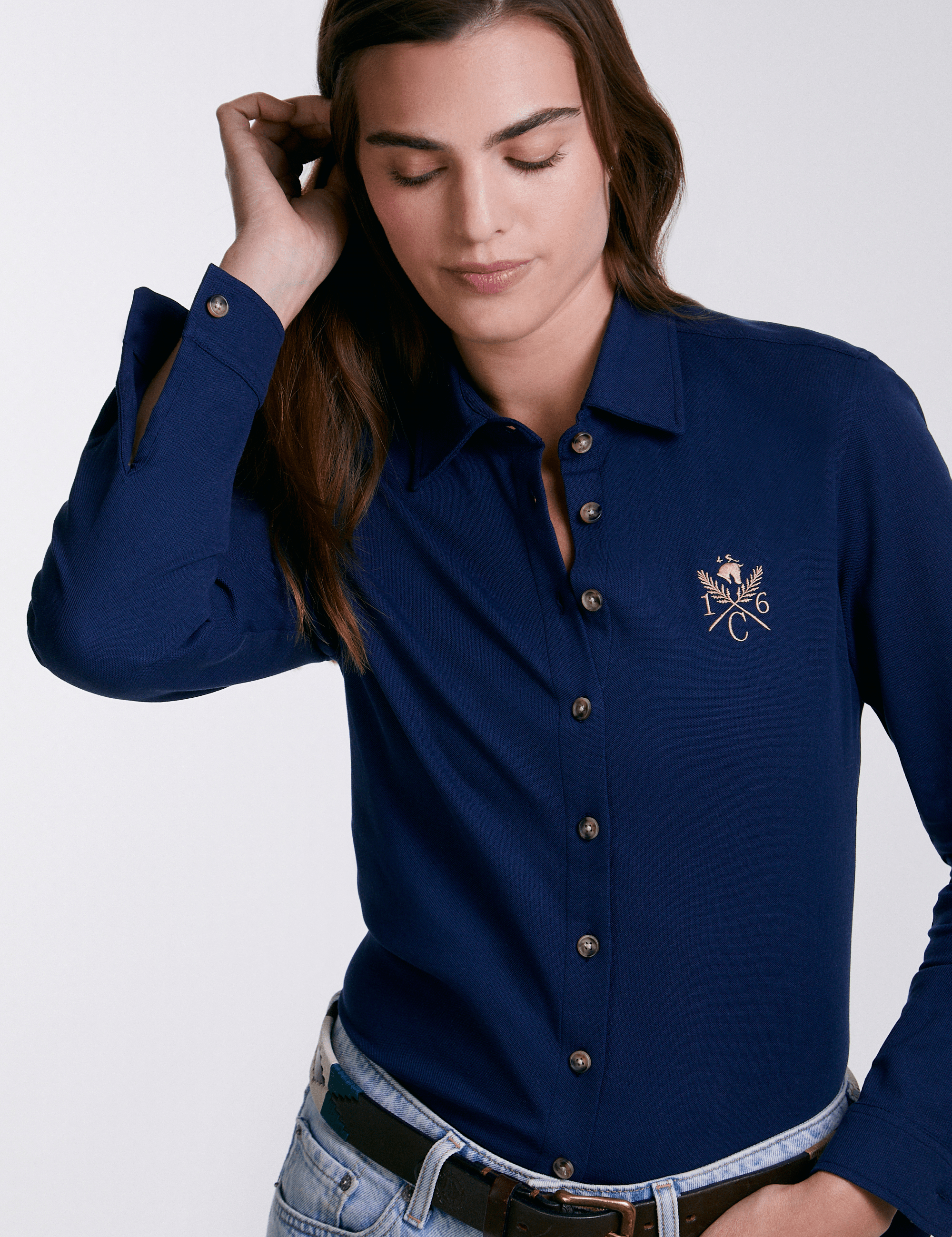 Sixteen Cypress Sport Piqué Button Down Shirt - Navy - Equiluxe Tack
