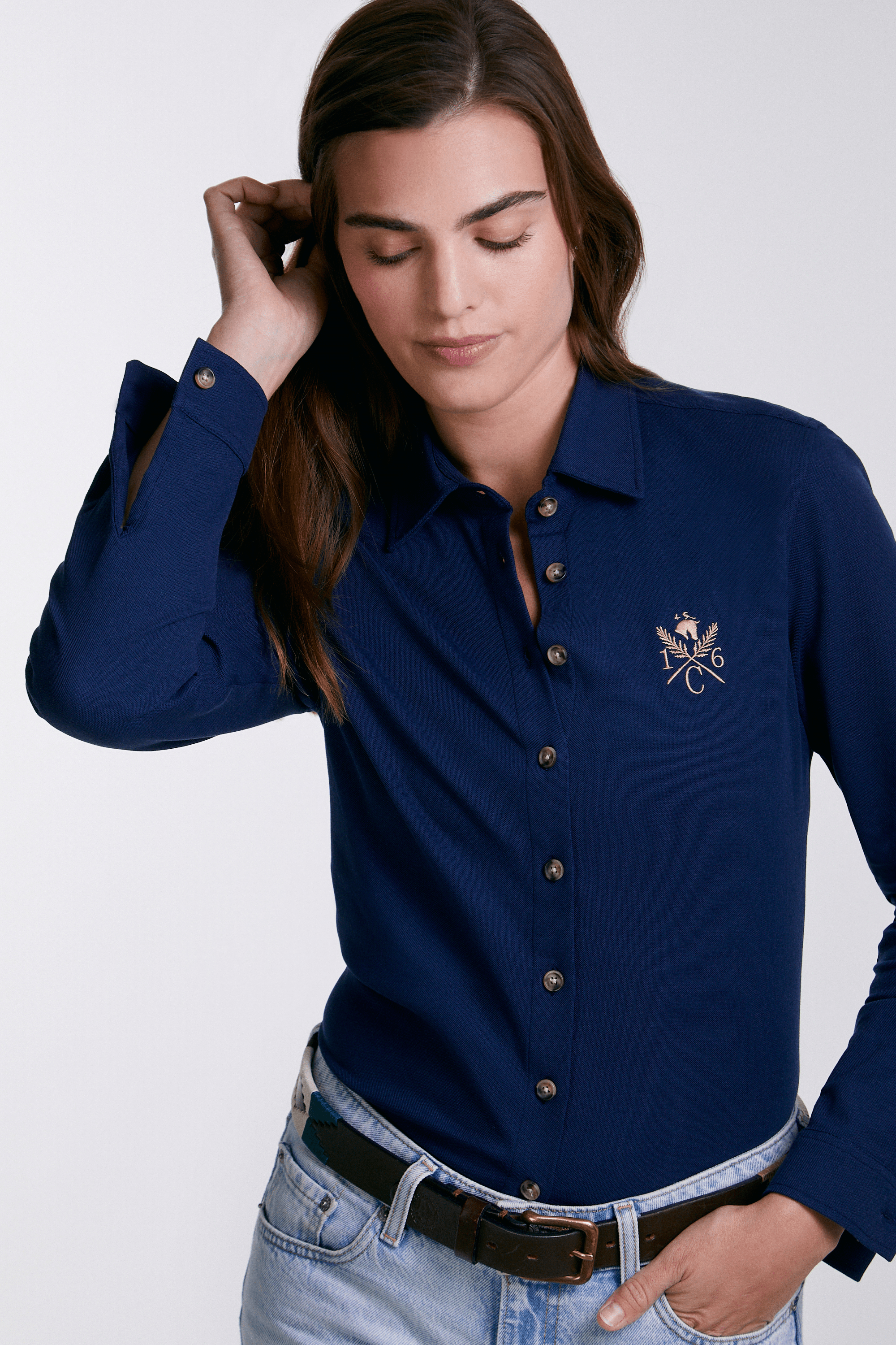Sixteen Cypress Sport Piqué Button Down Shirt - Navy - Equiluxe Tack