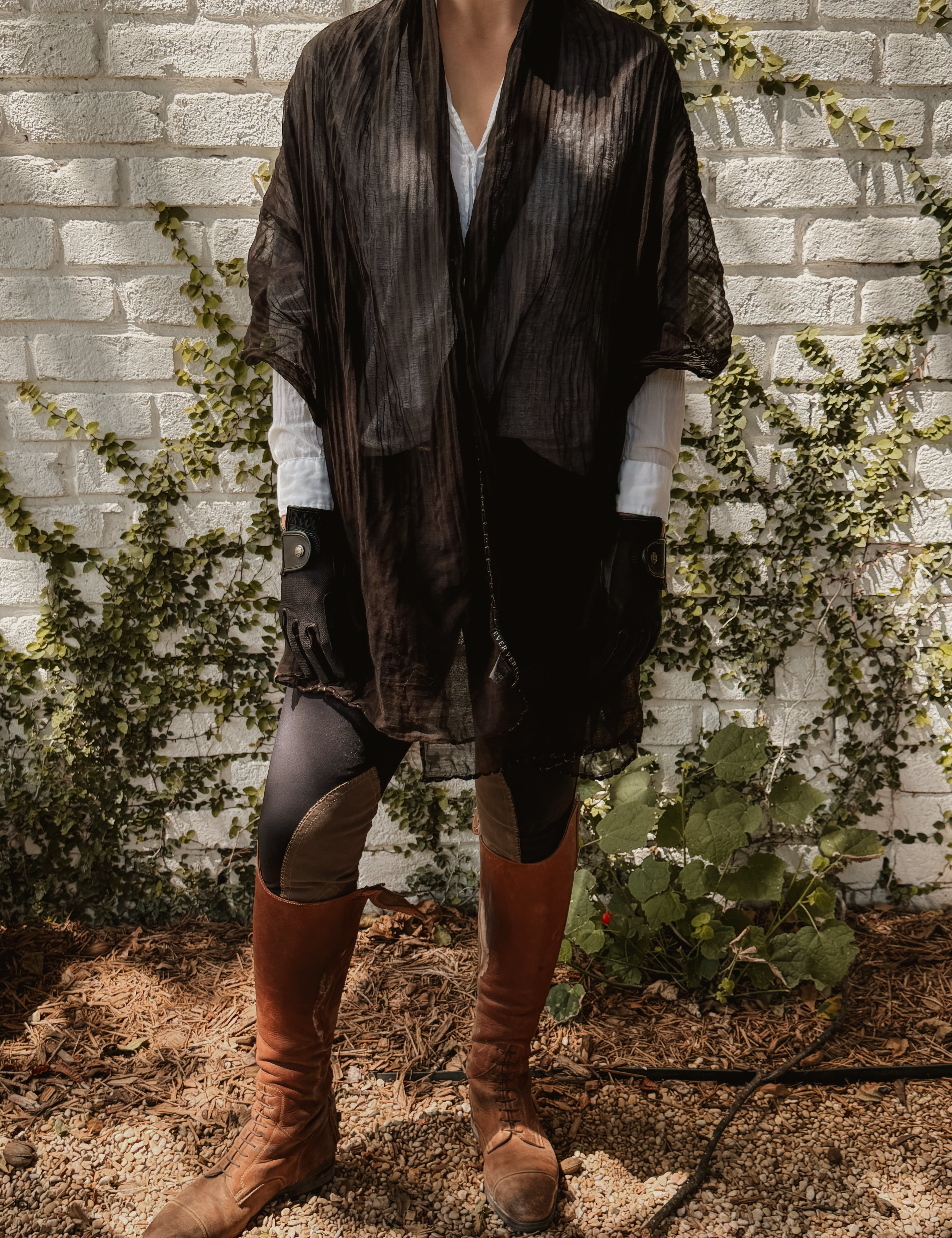 Sixteen Cypress Textile, Black Cotton Voile, Bridle Stitch Scarf - Sixteen Cypress - Equiluxe Tack