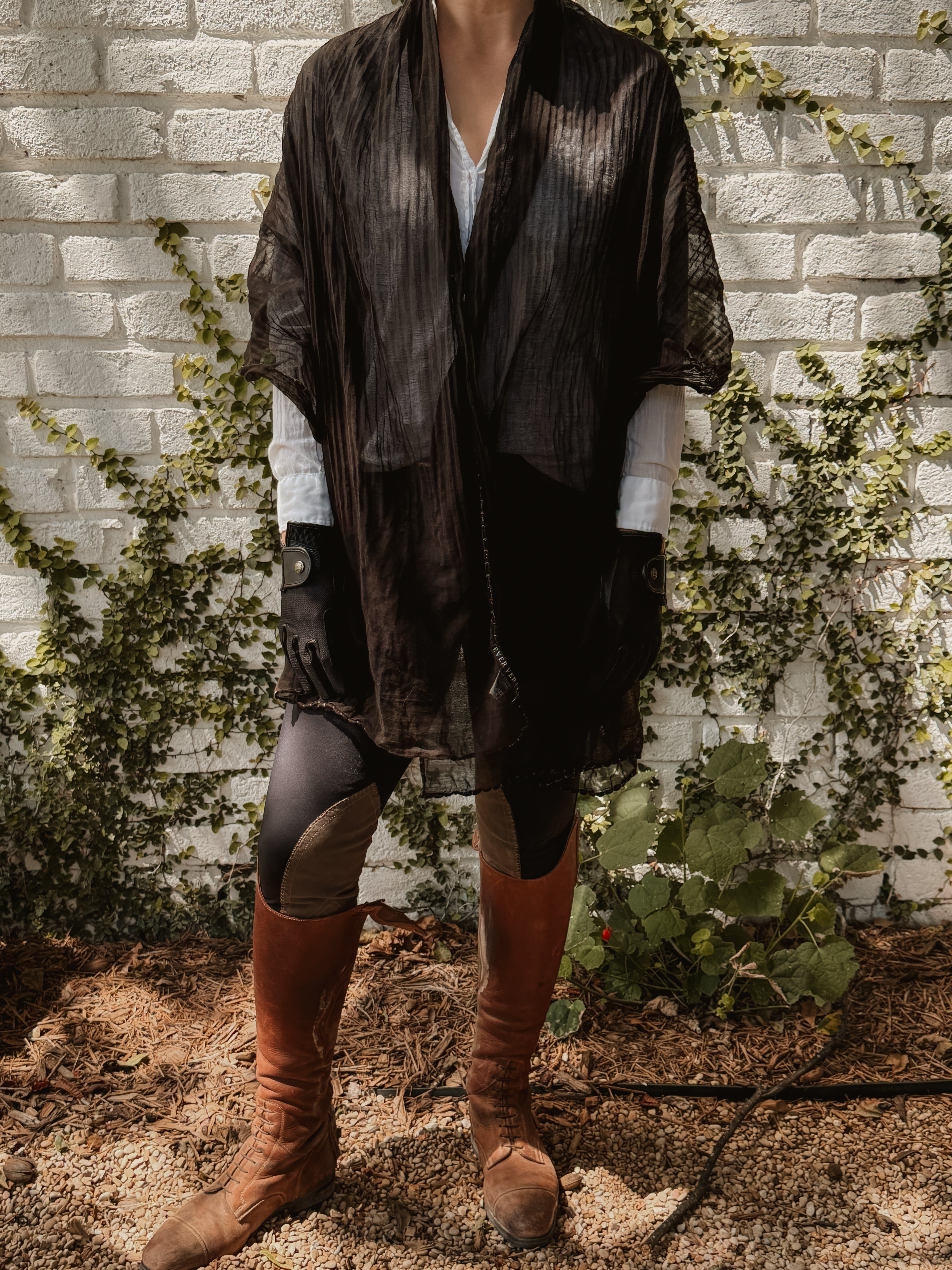 Sixteen Cypress Textile, Black Cotton Voile, Bridle Stitch Scarf - Sixteen Cypress - Equiluxe Tack