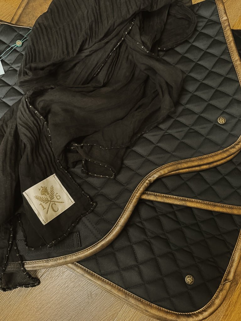 Sixteen Cypress Textile, Black Cotton Voile, Bridle Stitch Scarf - Sixteen Cypress - Equiluxe Tack