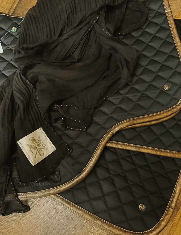 Sixteen Cypress Textile, Black Cotton Voile, Bridle Stitch Scarf - Sixteen Cypress - Equiluxe Tack