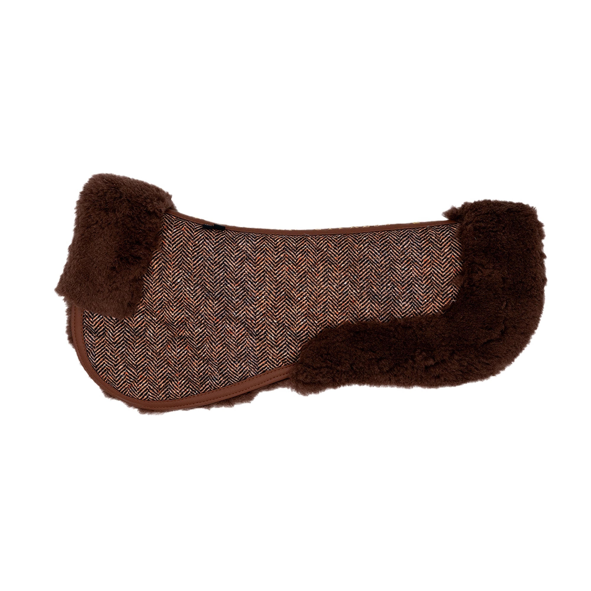 Sixteen Cypress Wool Fleece Half Pad, Herringbone & Cognac - Sixteen Cypress - Equiluxe Tack