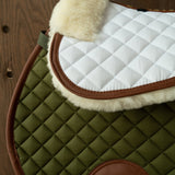 Sixteen Cypress Wool Fleece Half Pad, White & Cognac - Sixteen Cypress - Equiluxe Tack