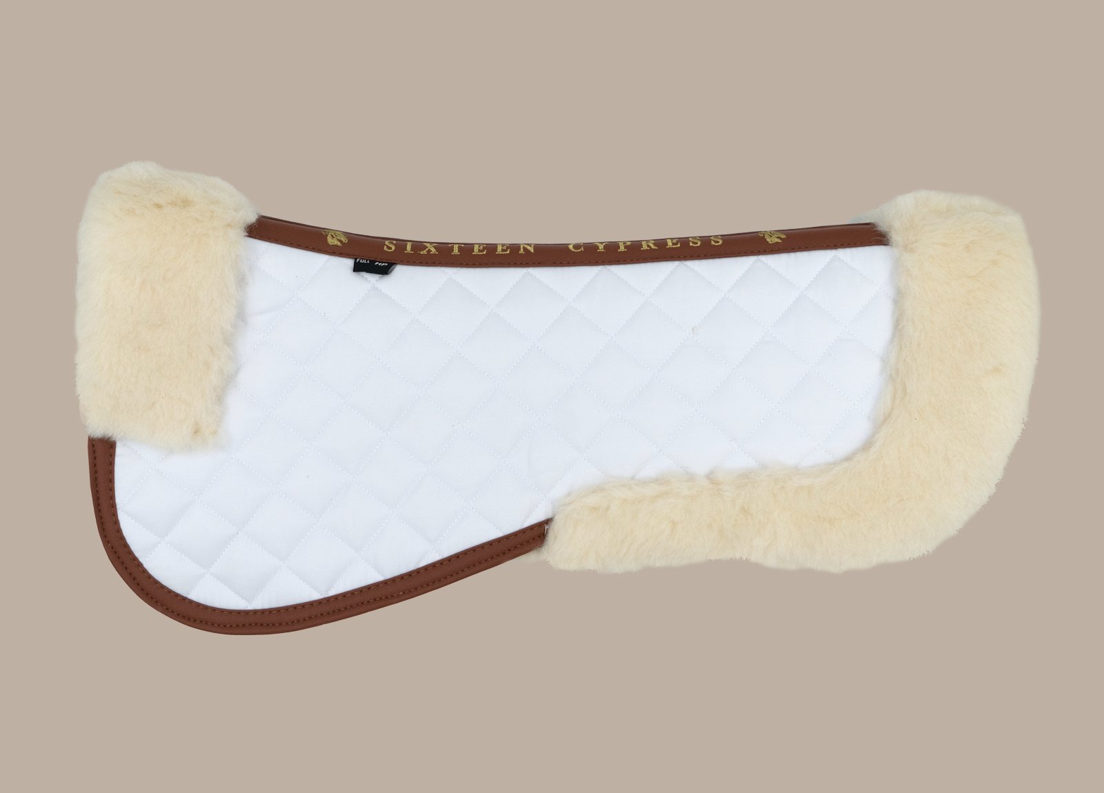 Sixteen Cypress Wool Fleece Half Pad, White & Cognac - Sixteen Cypress - Equiluxe Tack