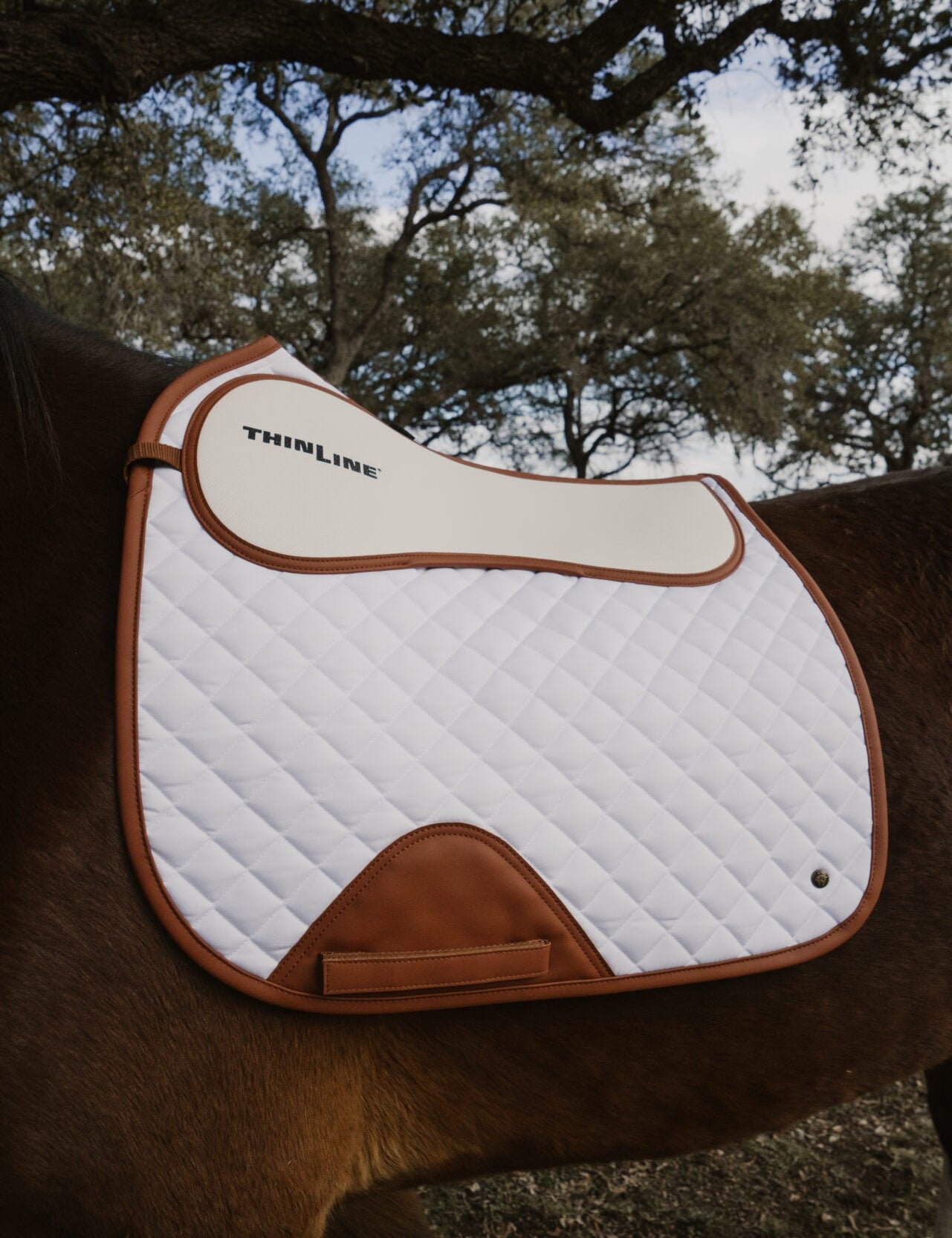 Sixteen Cypress X ThinLine Dressage Pad – White & Cognac - Sixteen Cypress - Equiluxe Tack
