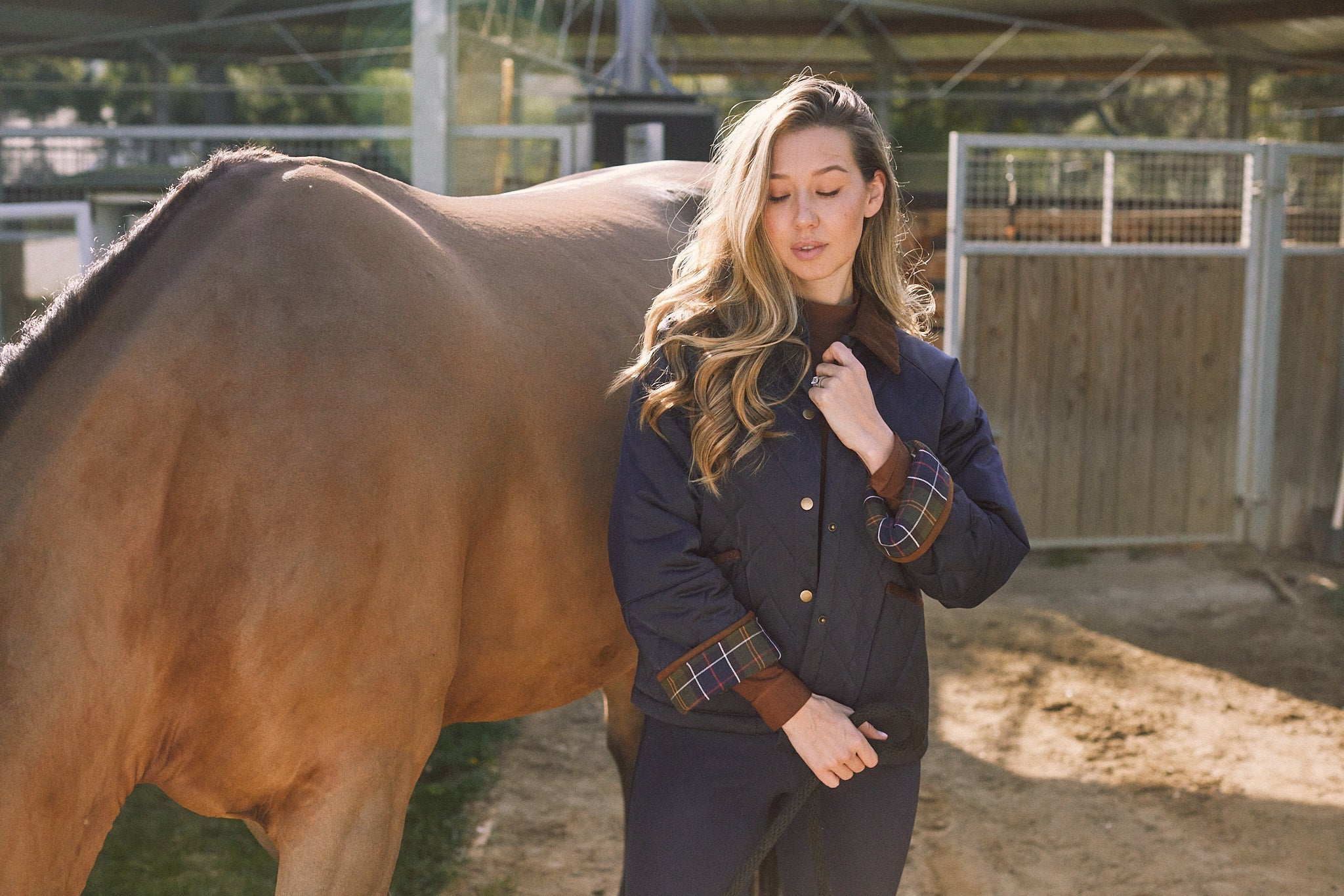 Solid Citizen Equestrian 'Bowie' | Barn Jacket | Durable Satin Quilt | Navy Plaid - Equiluxe Tack