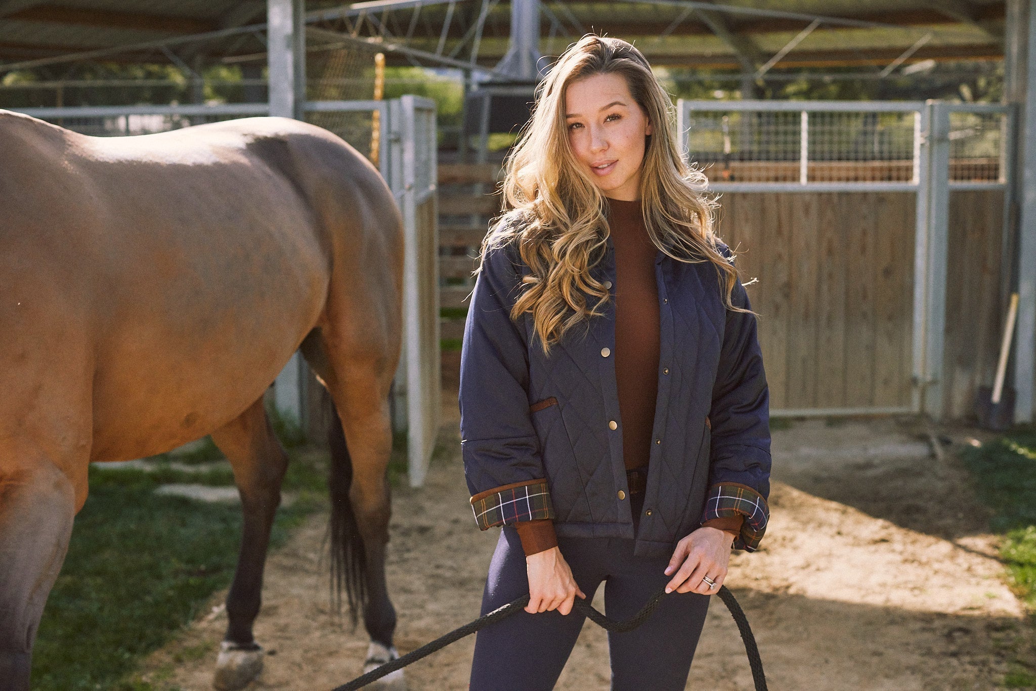 Solid Citizen Equestrian 'Bowie' | Barn Jacket | Durable Satin Quilt | Navy Plaid - Equiluxe Tack