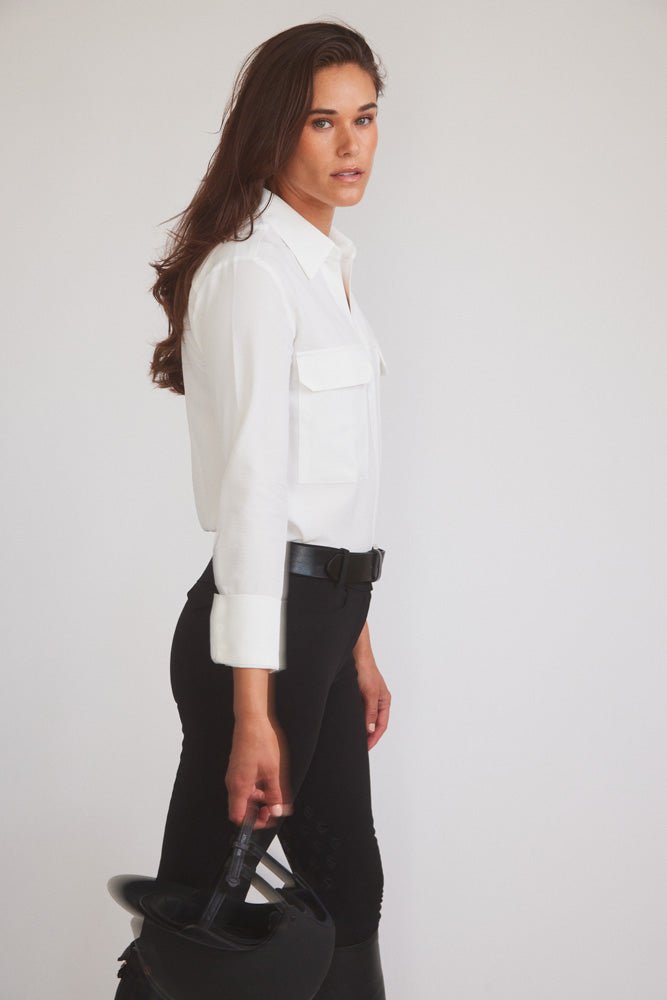 Solid Citizen Equestrian 'Jessica' | Seersucker Equestrian Button-Down Shirt | Ivory - Equiluxe Tack