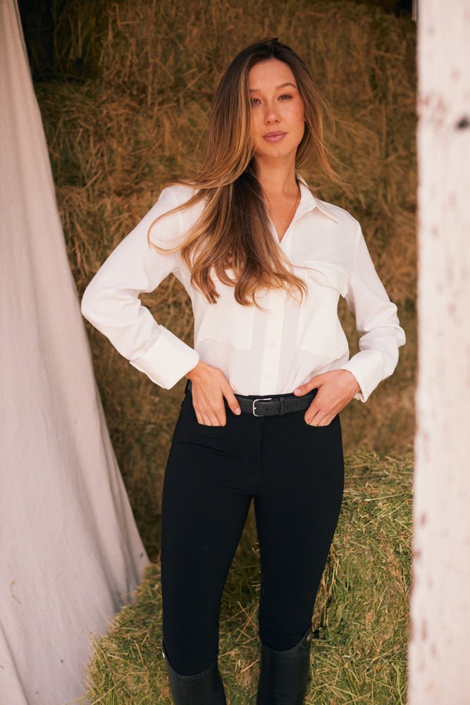 Solid Citizen Equestrian 'Jessica' | Seersucker Equestrian Button-Down Shirt | Ivory - Equiluxe Tack