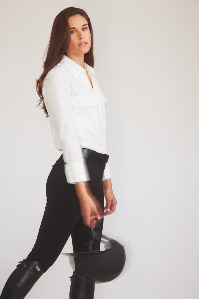 Solid Citizen Equestrian 'Jessica' | Seersucker Equestrian Button-Down Shirt | Ivory - Equiluxe Tack