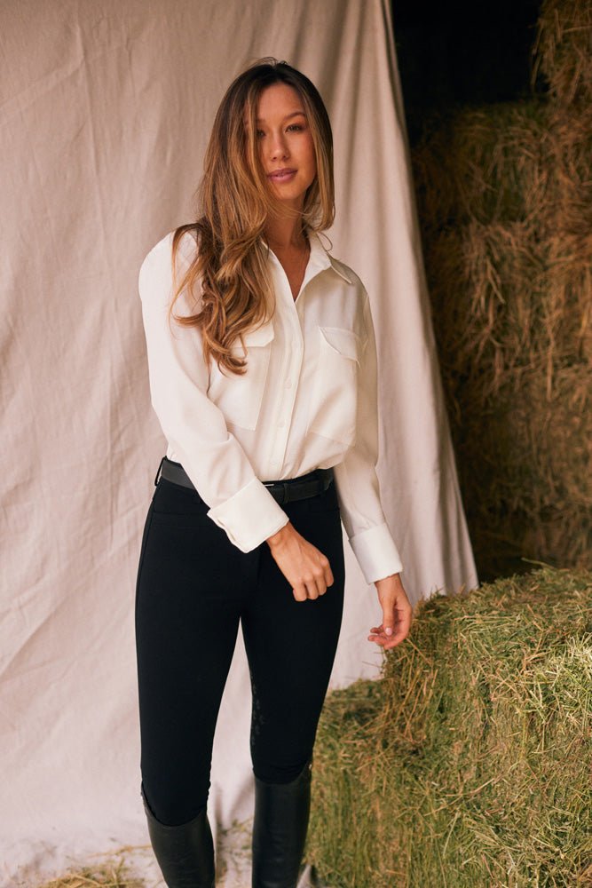 Solid Citizen Equestrian 'Jessica' | Seersucker Equestrian Button-Down Shirt | Ivory - Equiluxe Tack