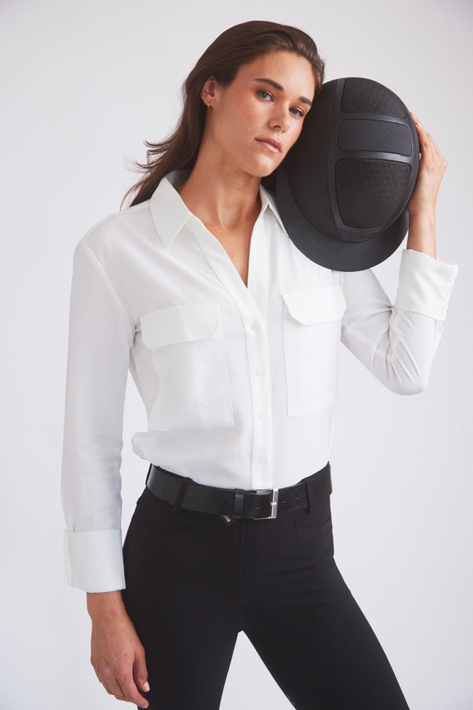 Solid Citizen Equestrian 'Jessica' | Seersucker Equestrian Button-Down Shirt | Ivory - Equiluxe Tack