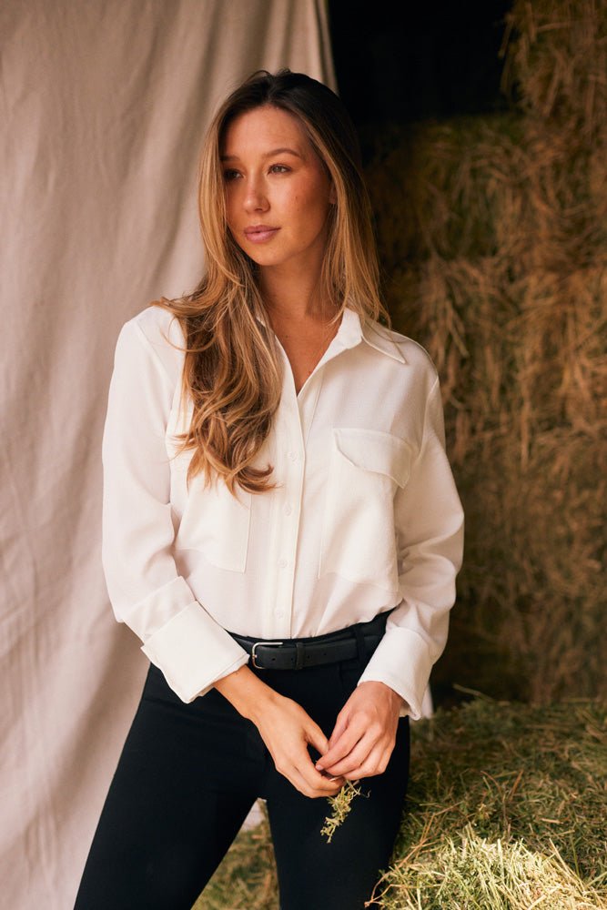 Solid Citizen Equestrian 'Jessica' | Seersucker Equestrian Button-Down Shirt | Ivory - Equiluxe Tack