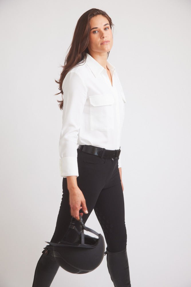 Solid Citizen Equestrian 'Jessica' | Seersucker Equestrian Button-Down Shirt | Ivory - Equiluxe Tack