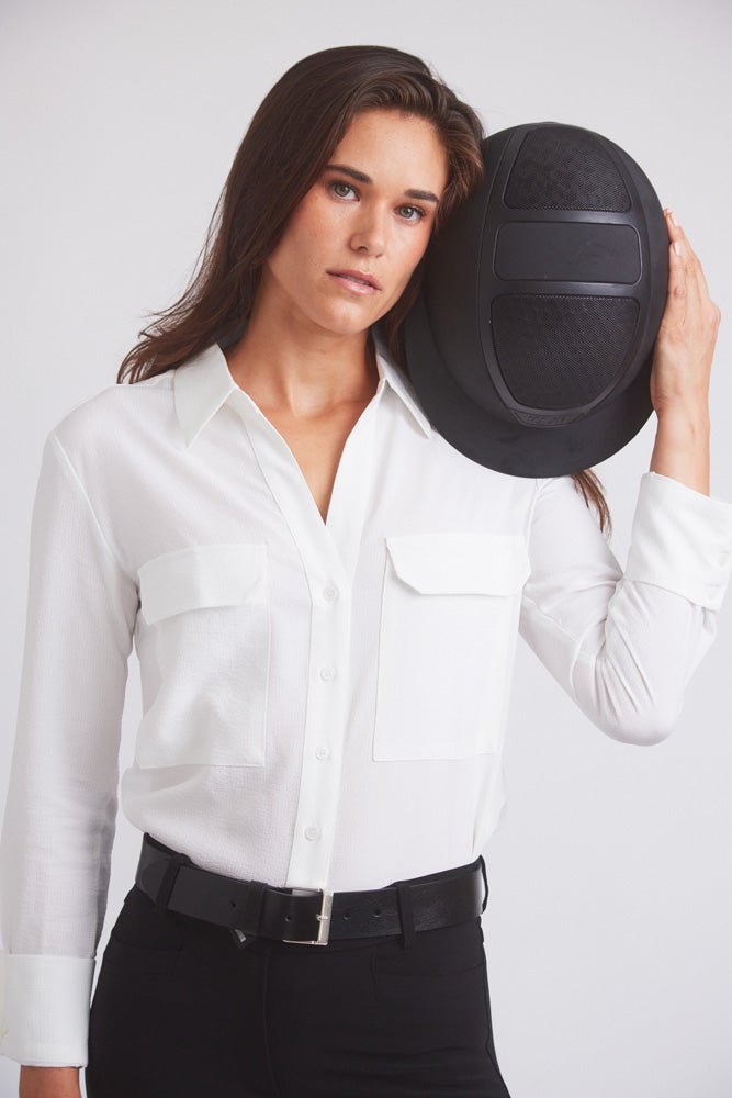 Solid Citizen Equestrian 'Jessica' | Seersucker Equestrian Button-Down Shirt | Ivory - Equiluxe Tack