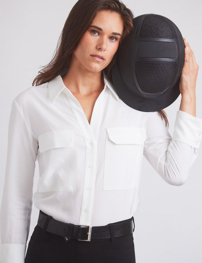 Solid Citizen Equestrian 'Jessica' | Seersucker Equestrian Button-Down Shirt | Ivory - Equiluxe Tack