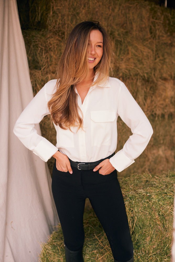 Solid Citizen Equestrian 'Jessica' | Seersucker Equestrian Button-Down Shirt | Ivory - Equiluxe Tack