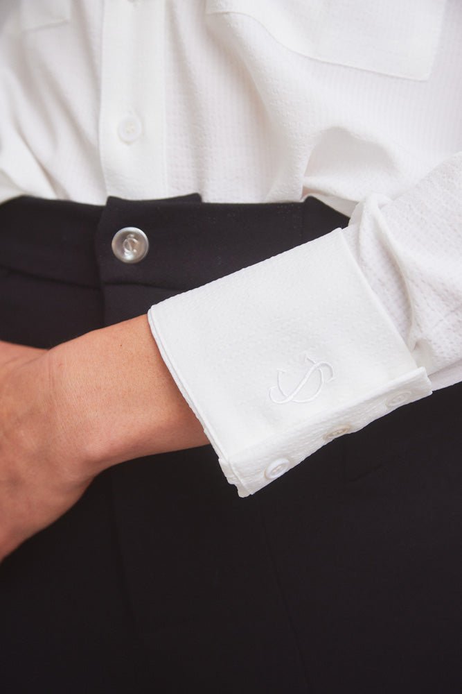 Solid Citizen Equestrian 'Jessica' | Seersucker Equestrian Button-Down Shirt | Ivory - Equiluxe Tack