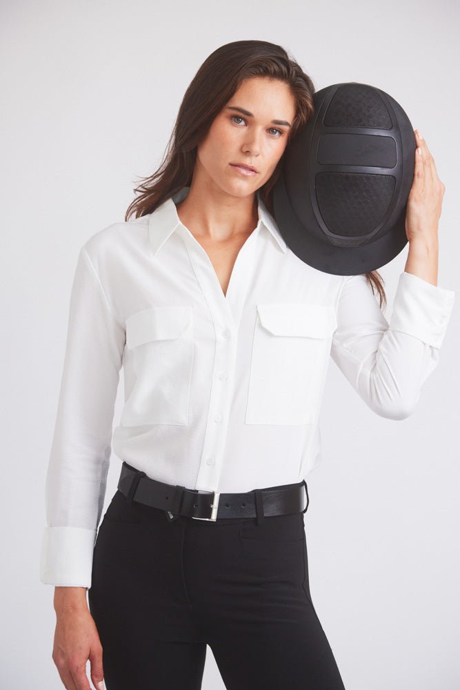 Solid Citizen Equestrian 'Jessica' | Seersucker Equestrian Button-Down Shirt | Ivory - Equiluxe Tack