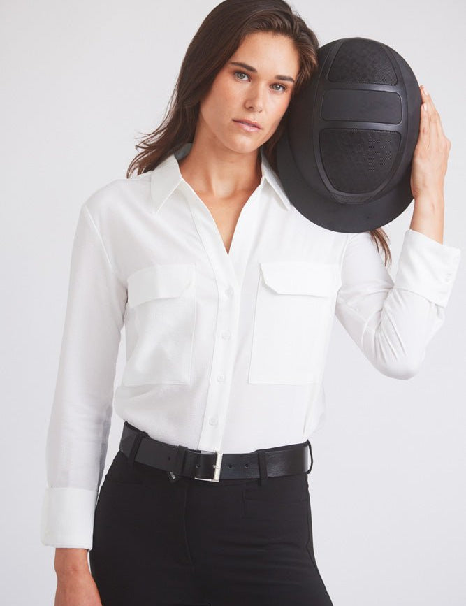 Solid Citizen Equestrian 'Jessica' | Seersucker Equestrian Button-Down Shirt | Ivory - Equiluxe Tack