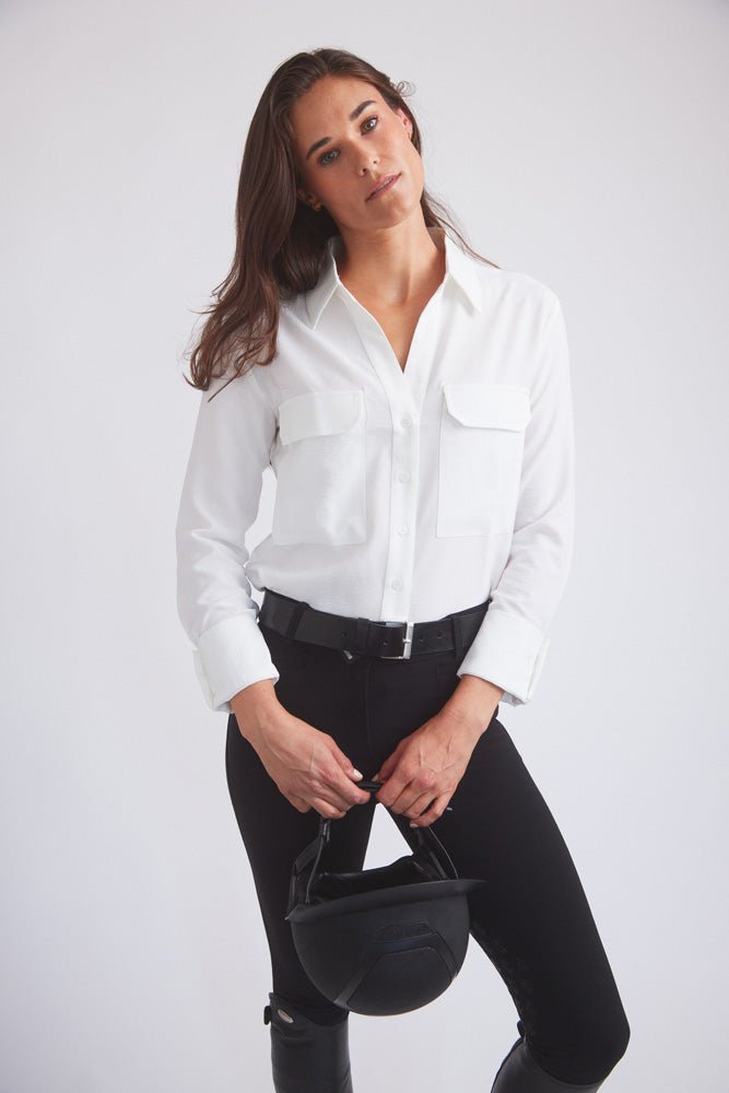 Solid Citizen Equestrian 'Jessica' | Seersucker Equestrian Button-Down Shirt | Ivory - Equiluxe Tack