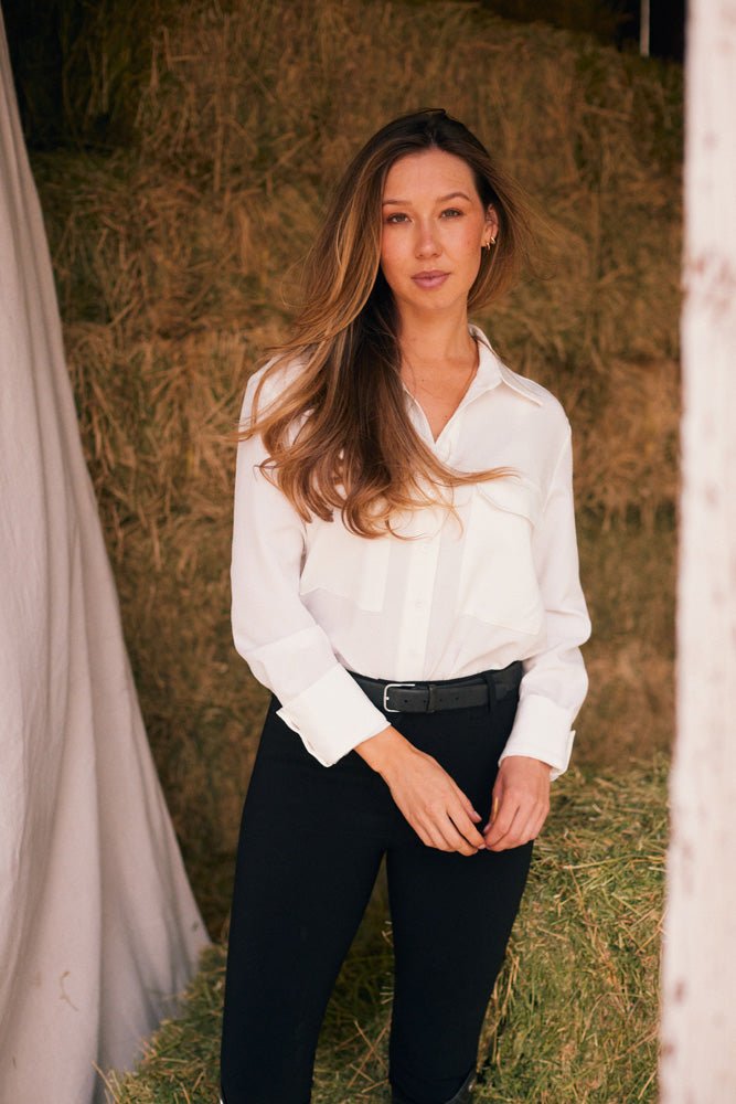 Solid Citizen Equestrian 'Jessica' | Seersucker Equestrian Button-Down Shirt | Ivory - Equiluxe Tack