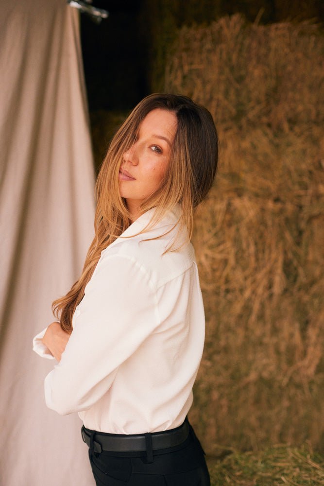 Solid Citizen Equestrian 'Jessica' | Seersucker Equestrian Button-Down Shirt | Ivory - Equiluxe Tack