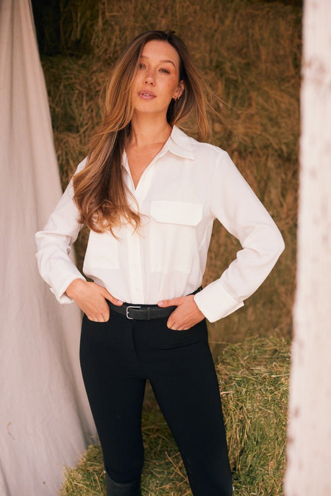 Solid Citizen Equestrian 'Jessica' | Seersucker Equestrian Button-Down Shirt | Ivory - Equiluxe Tack