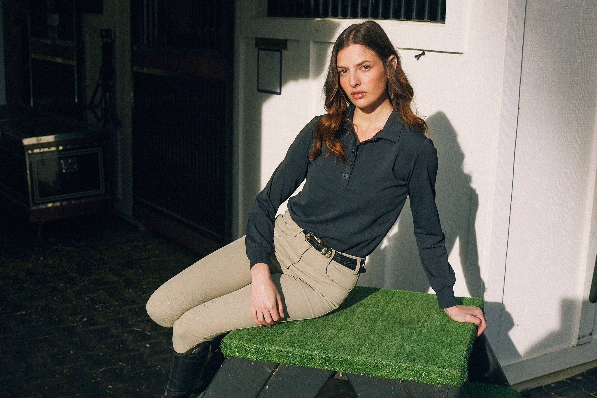 Solid Citizen Equestrian 'Kelly' | Technical Sport Pique | Recycled Nylon | Long Sleeve Polo | Black - Equiluxe Tack