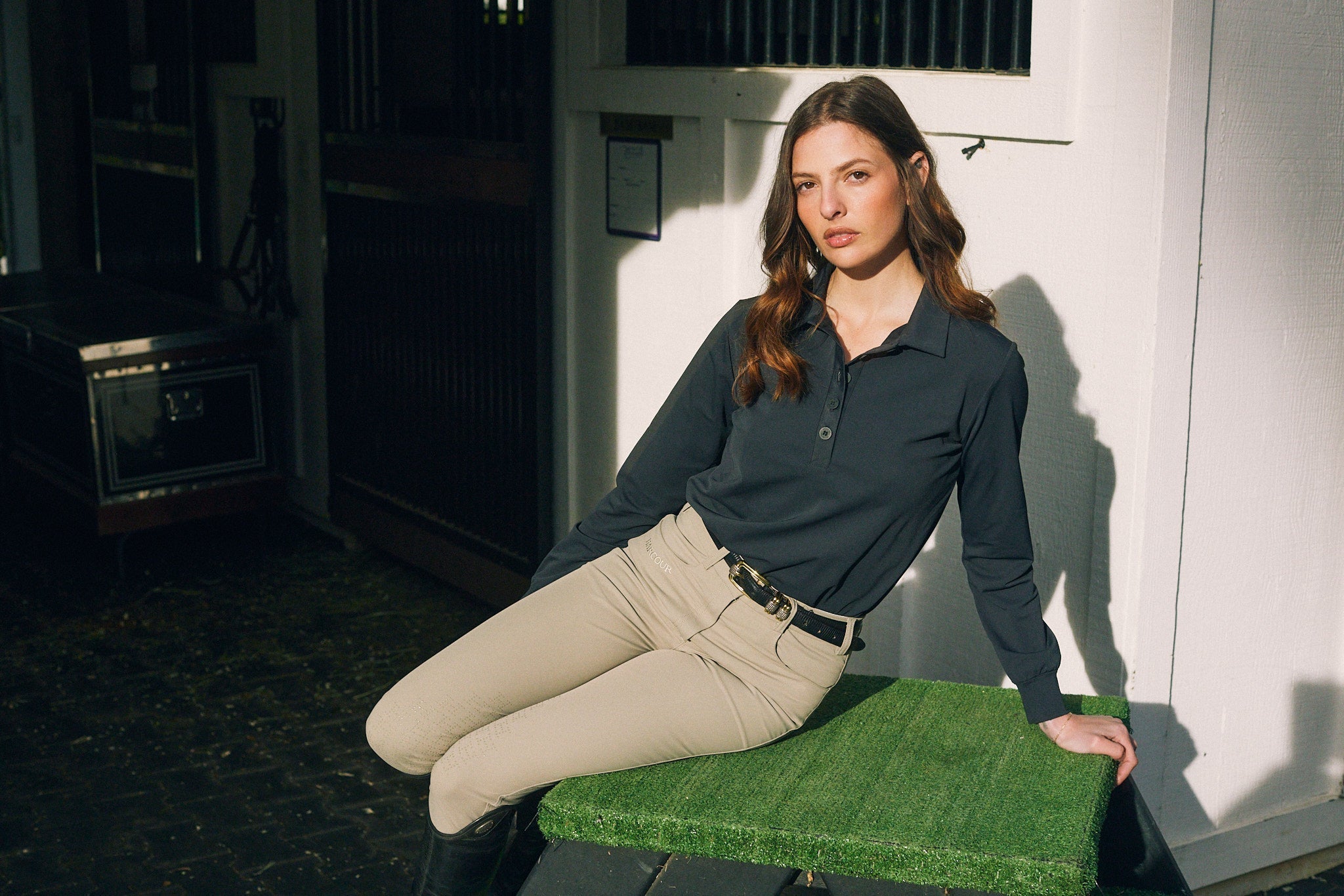 Solid Citizen Equestrian 'Kelly' | Technical Sport Pique | Recycled Nylon | Long Sleeve Polo | Black - Equiluxe Tack