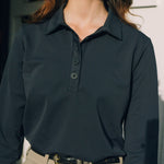 Solid Citizen Equestrian 'Kelly' | Technical Sport Pique | Recycled Nylon | Long Sleeve Polo | Black - Equiluxe Tack