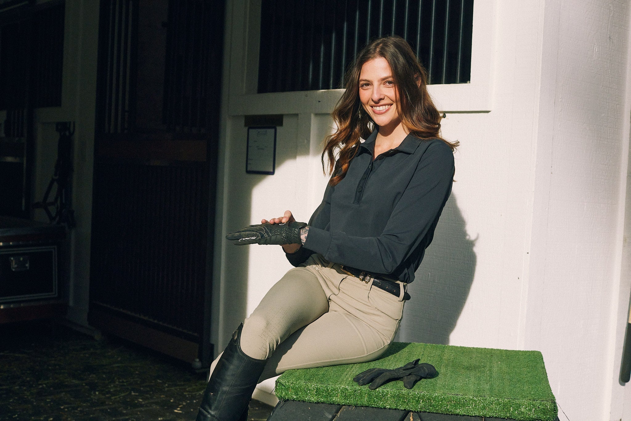 Solid Citizen Equestrian 'Kelly' | Technical Sport Pique | Recycled Nylon | Long Sleeve Polo | Black - Equiluxe Tack