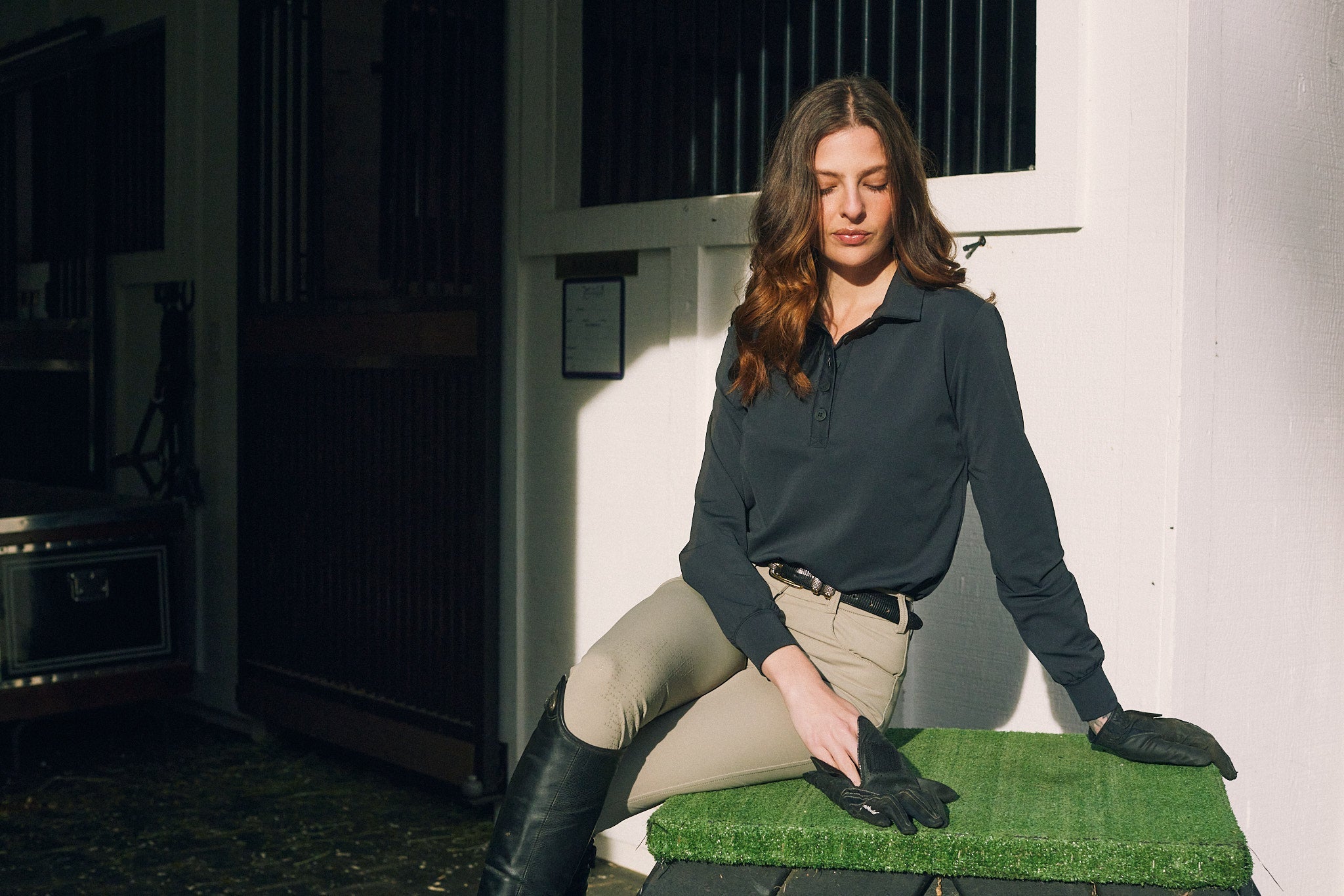 Solid Citizen Equestrian 'Kelly' | Technical Sport Pique | Recycled Nylon | Long Sleeve Polo | Black - Equiluxe Tack