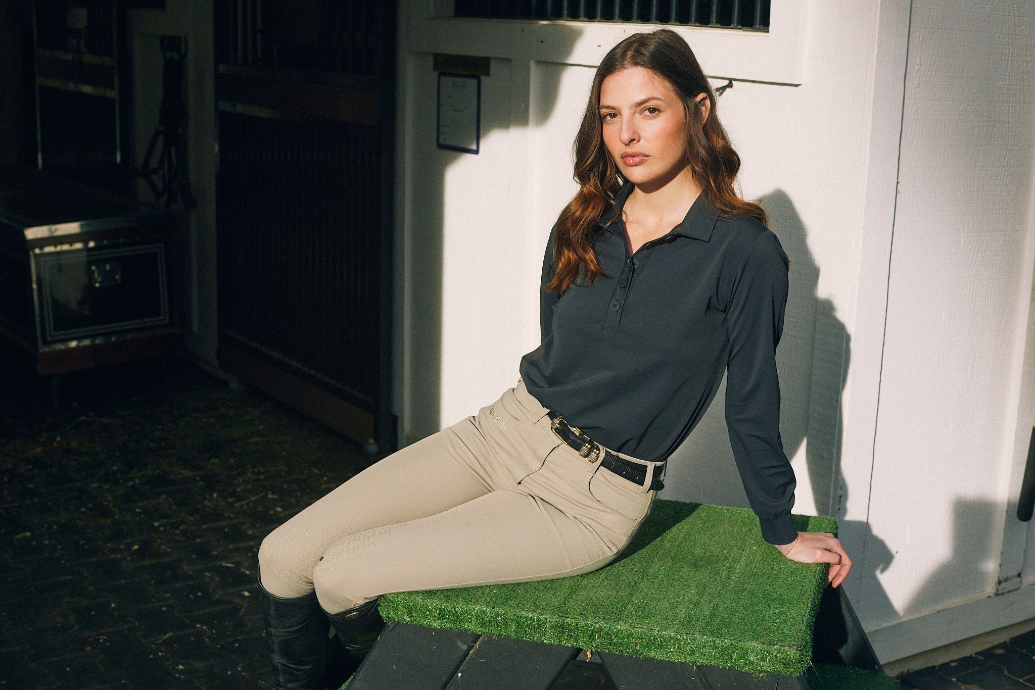 Solid Citizen Equestrian 'Kelly' | Technical Sport Pique | Recycled Nylon | Long Sleeve Polo | Black - Equiluxe Tack