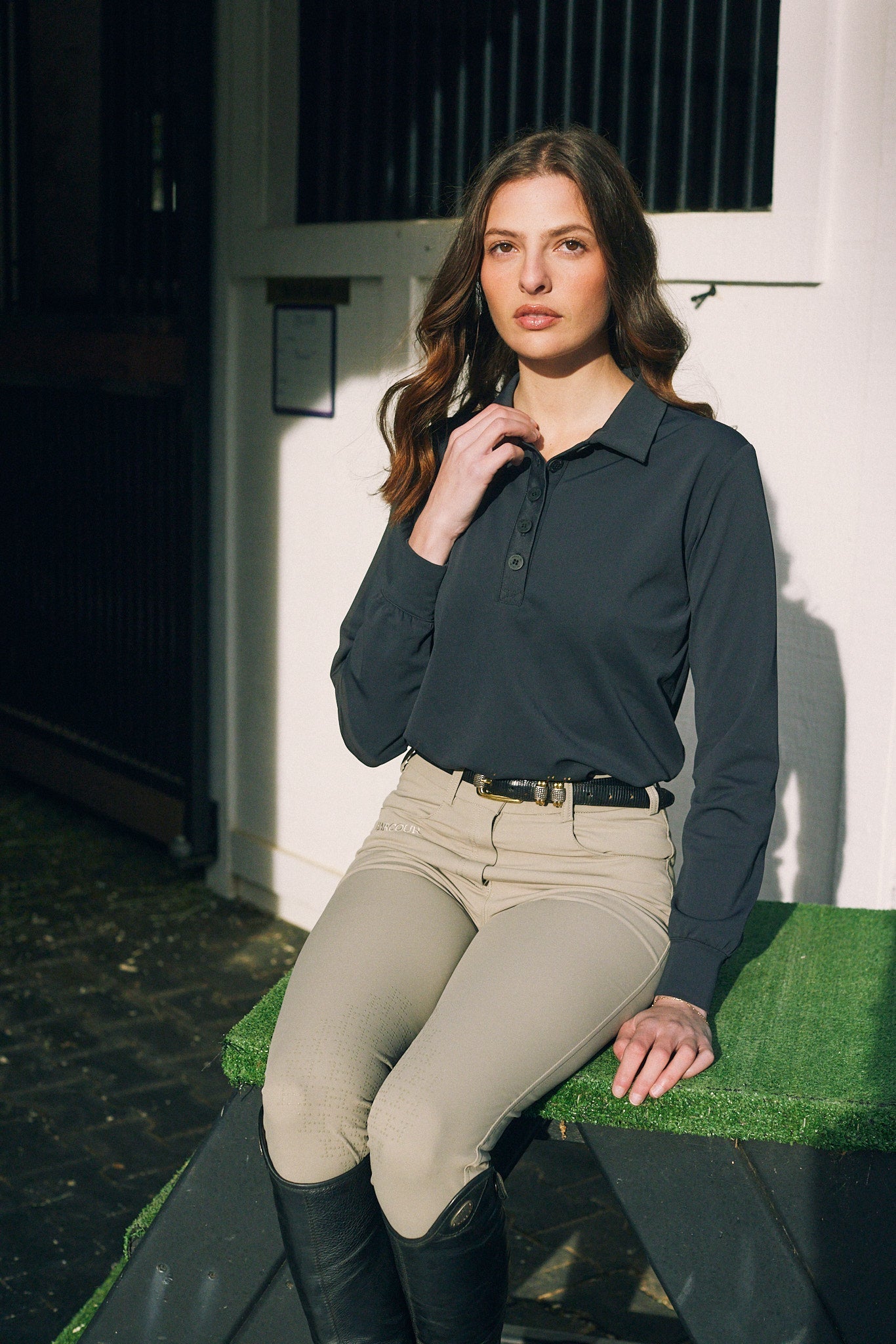 Solid Citizen Equestrian 'Kelly' | Technical Sport Pique | Recycled Nylon | Long Sleeve Polo | Black - Equiluxe Tack