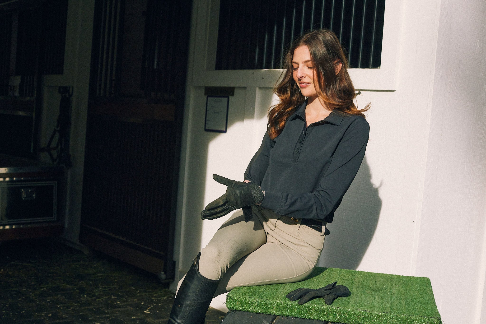 Solid Citizen Equestrian 'Kelly' | Technical Sport Pique | Recycled Nylon | Long Sleeve Polo | Black - Equiluxe Tack