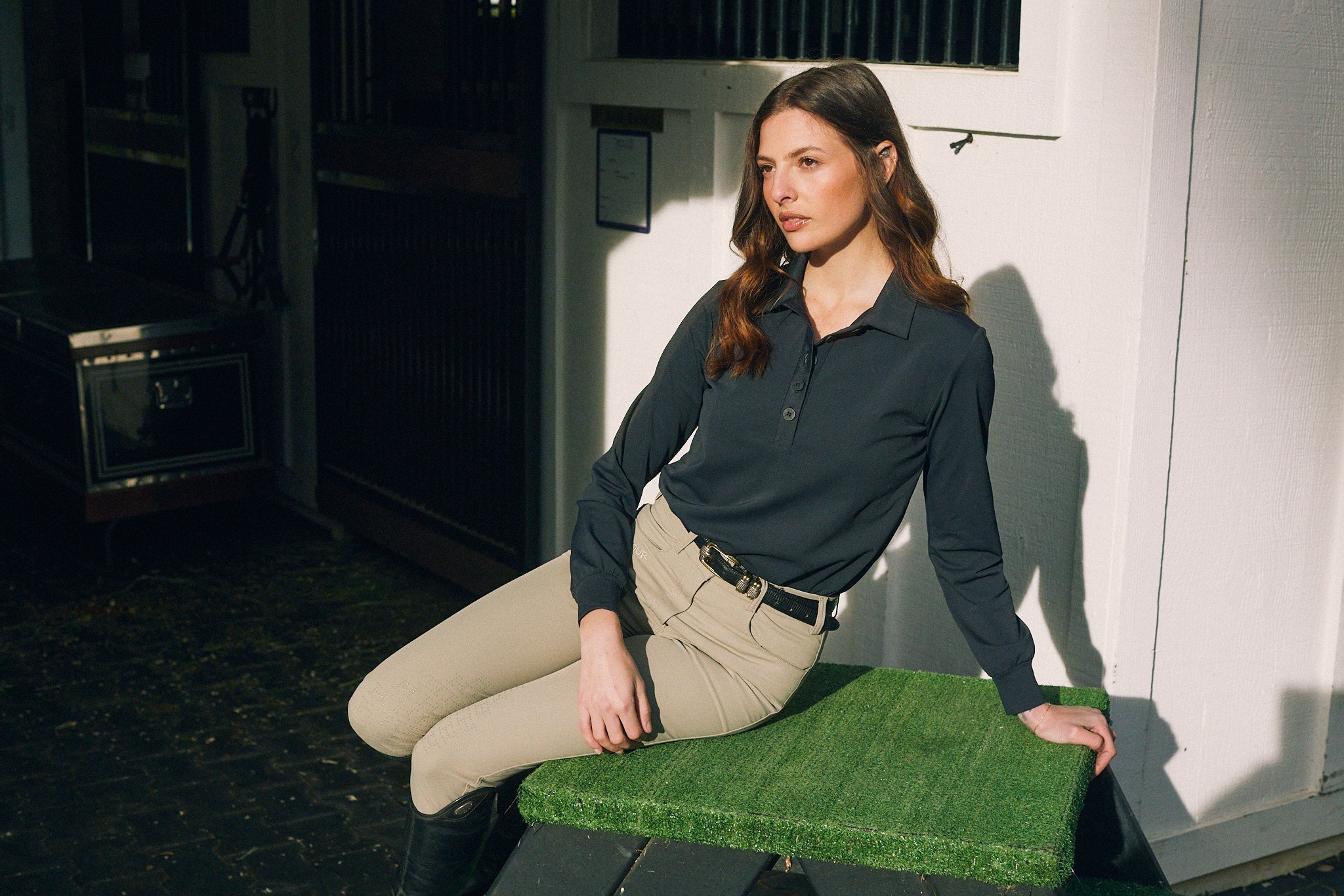 Solid Citizen Equestrian 'Kelly' | Technical Sport Pique | Recycled Nylon | Long Sleeve Polo | Black - Equiluxe Tack
