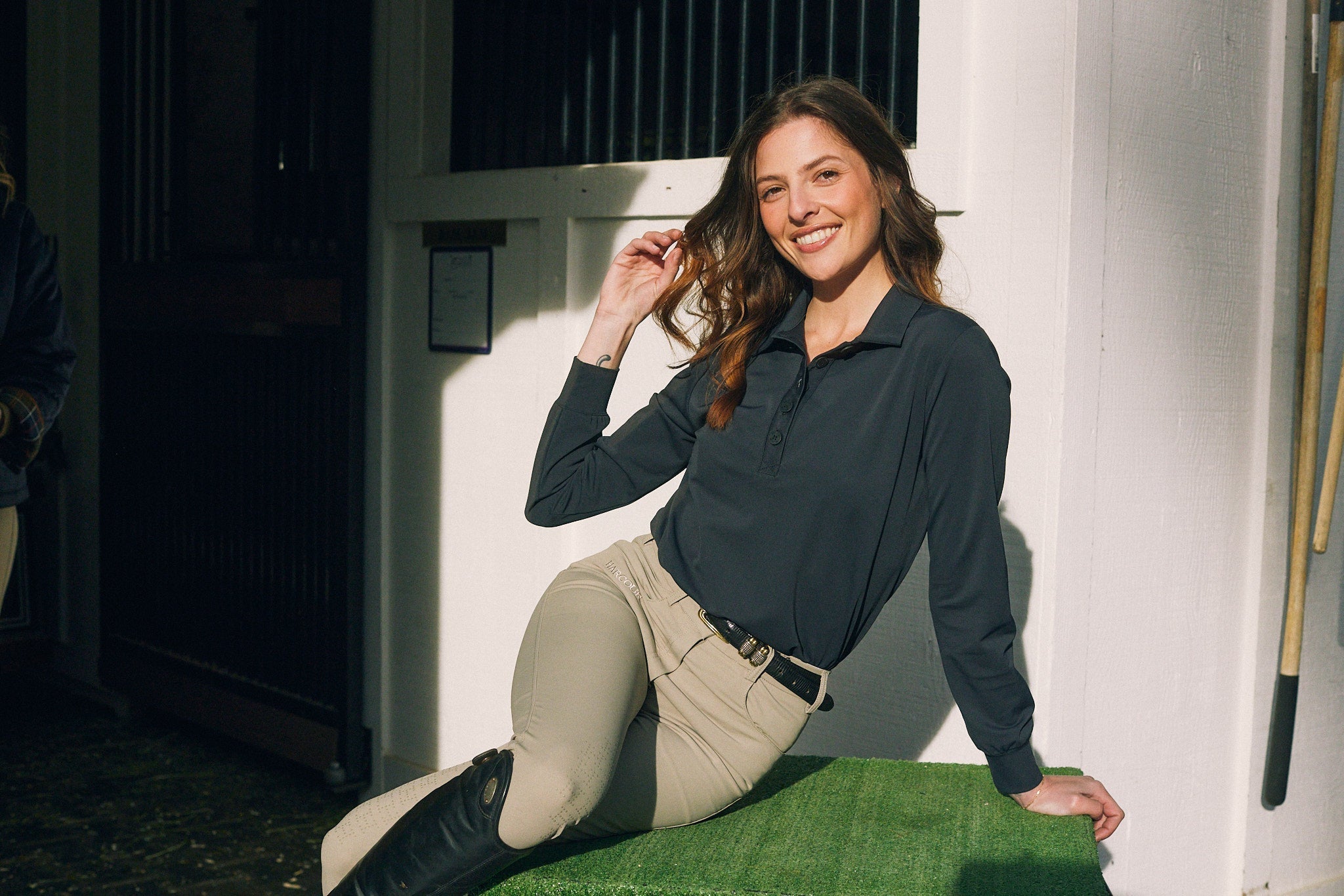 Solid Citizen Equestrian 'Kelly' | Technical Sport Pique | Recycled Nylon | Long Sleeve Polo | Black - Equiluxe Tack