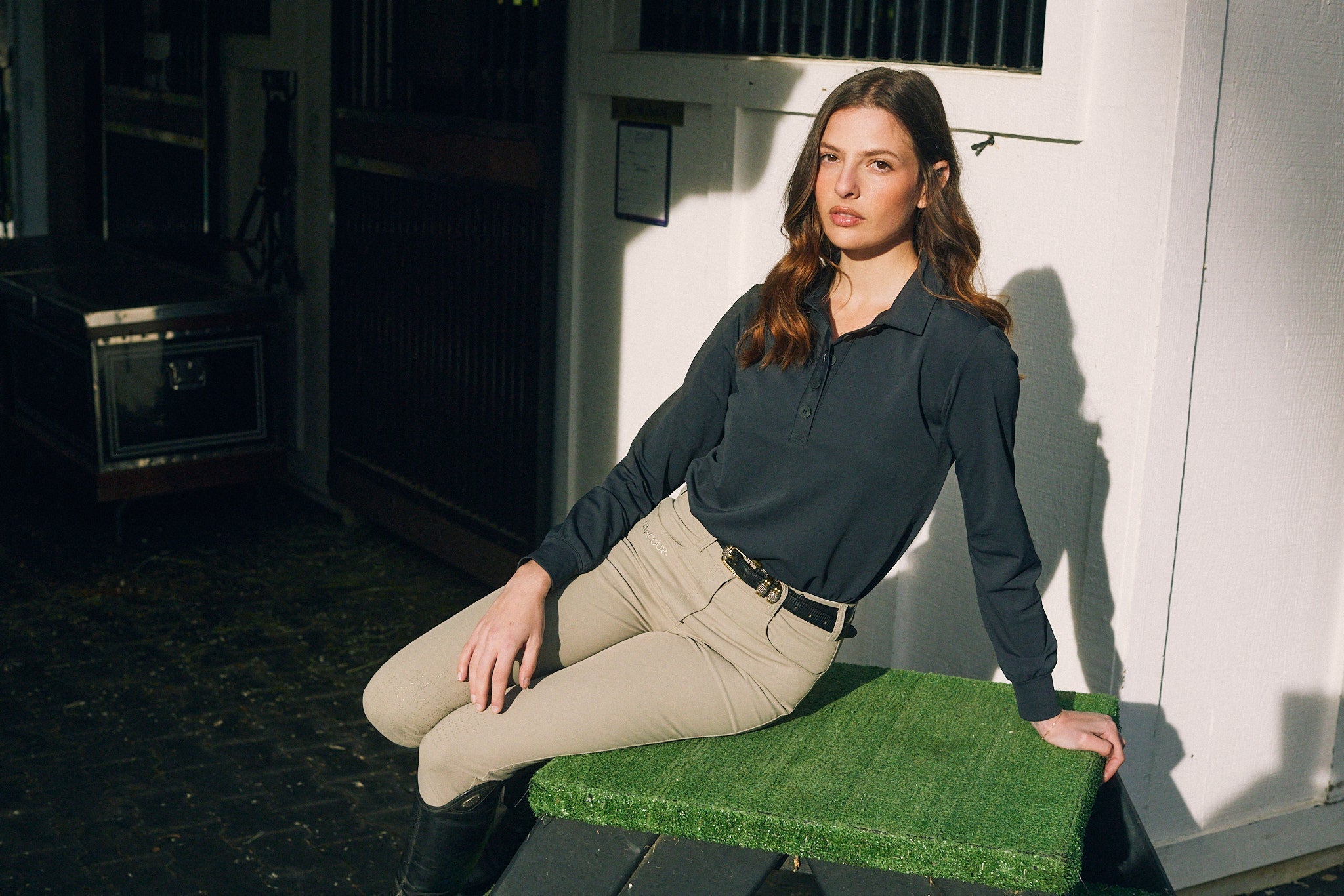 Solid Citizen Equestrian 'Kelly' | Technical Sport Pique | Recycled Nylon | Long Sleeve Polo | Black - Equiluxe Tack