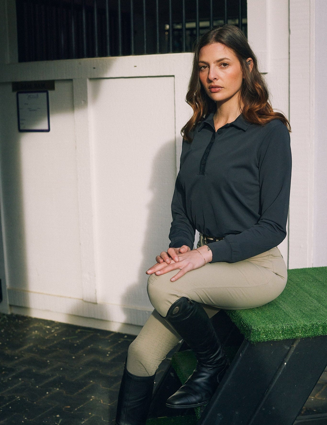 Solid Citizen Equestrian 'Kelly' | Technical Sport Pique | Recycled Nylon | Long Sleeve Polo | Black - Equiluxe Tack
