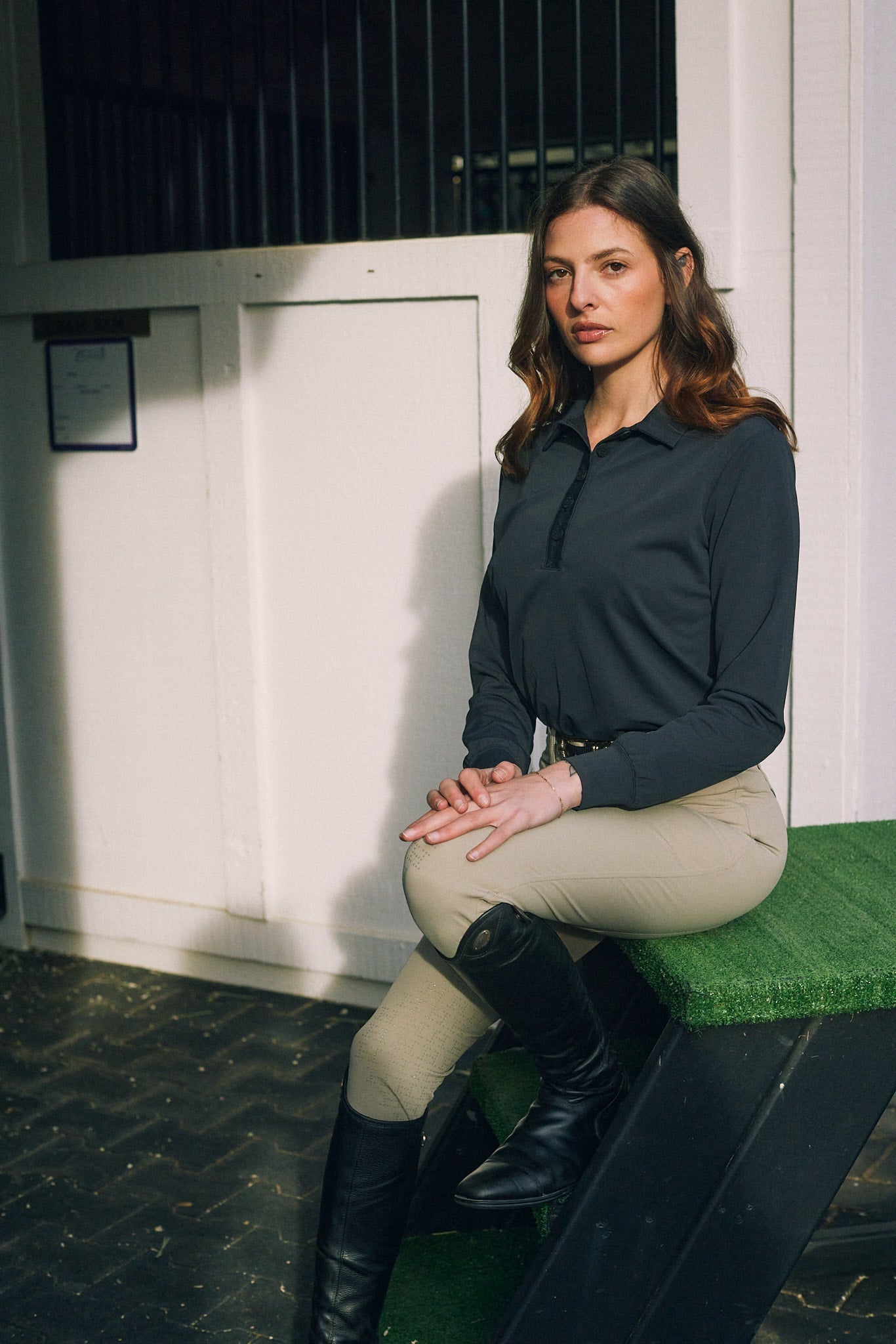 Solid Citizen Equestrian 'Kelly' | Technical Sport Pique | Recycled Nylon | Long Sleeve Polo | Black - Equiluxe Tack